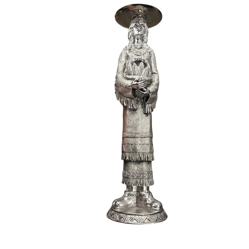 Vintage Silver Metal Indigenous Figures Candle Holders Pair‎ Man Woman 13